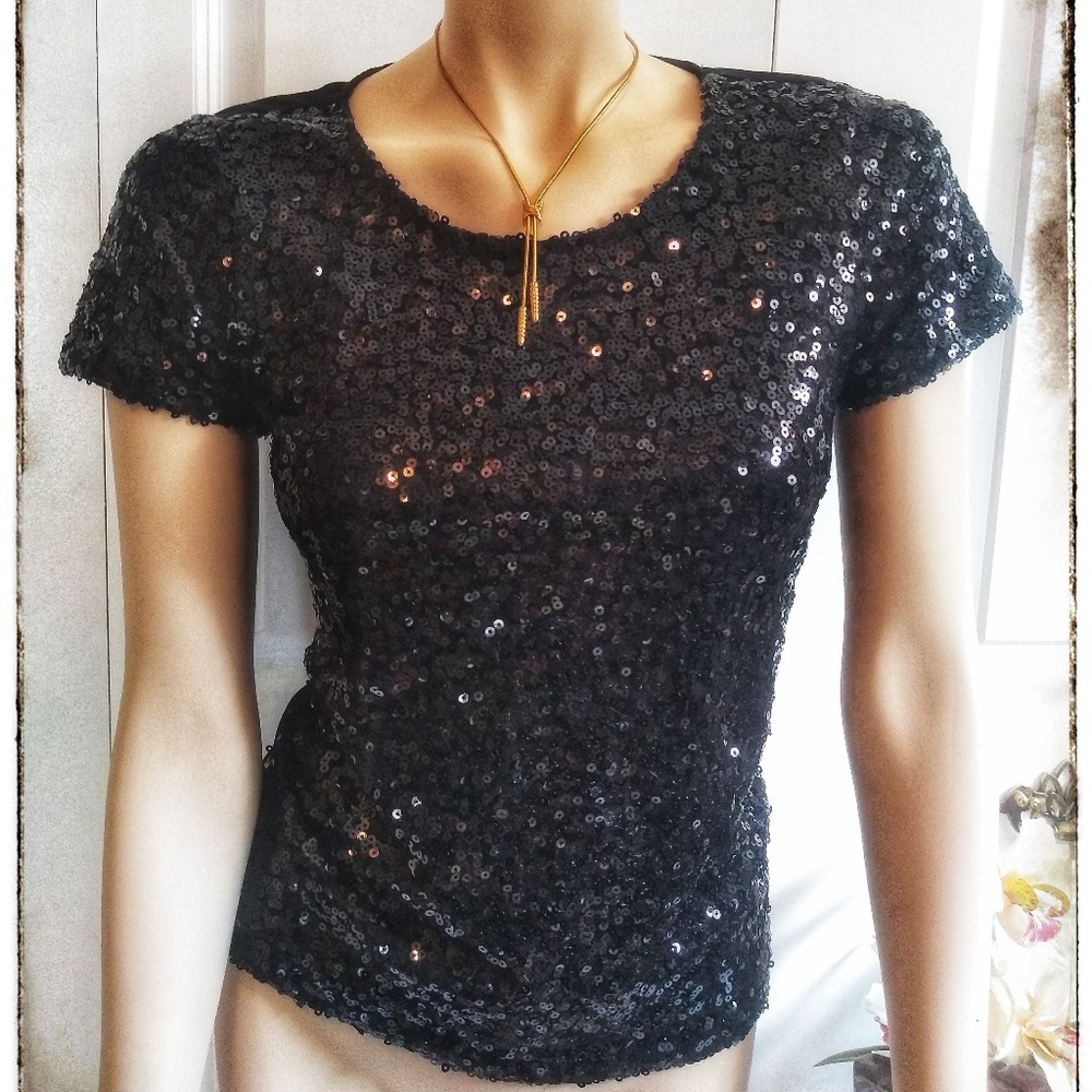 Forever 21 black sequin top, size small